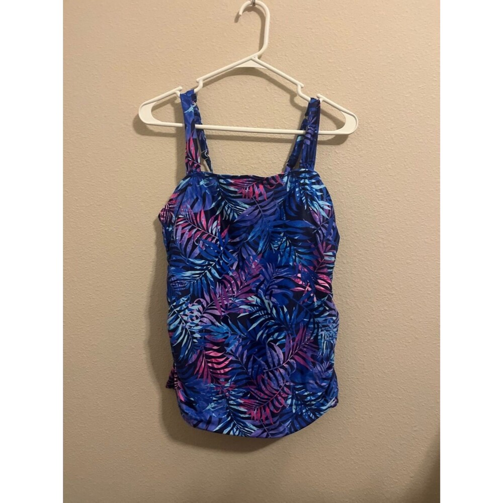 NWT - Yonique BlueTropical Leaf Print Tankini Top